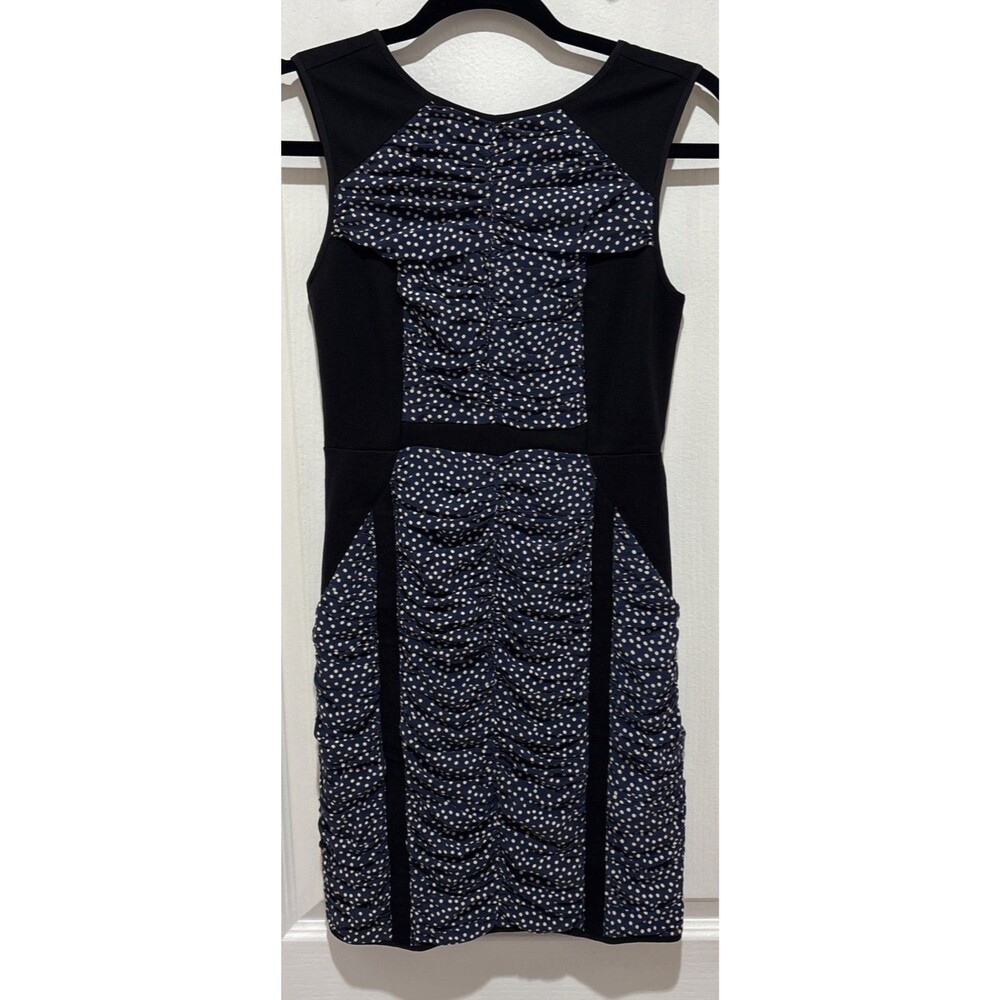 Rebecca Minkoff Madison Silk Ruched Polka Dot Dress Bodycon Black Navy Sz 2